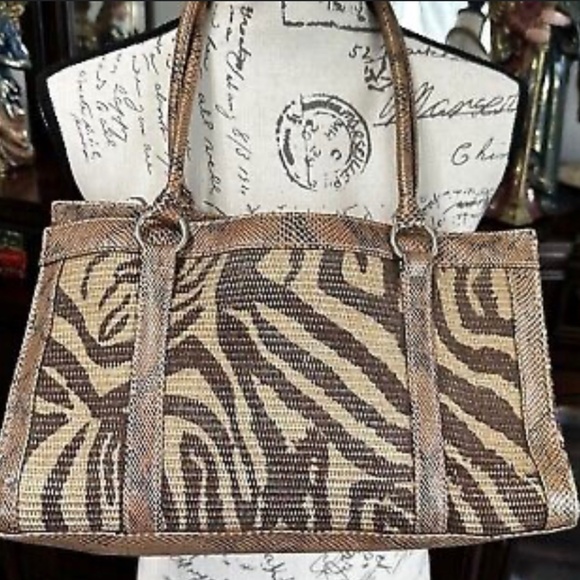 Women’s Sag Harbor Double Handle Tote Shoulder Snake Woven Print Linen Lining - Picture 1 of 4